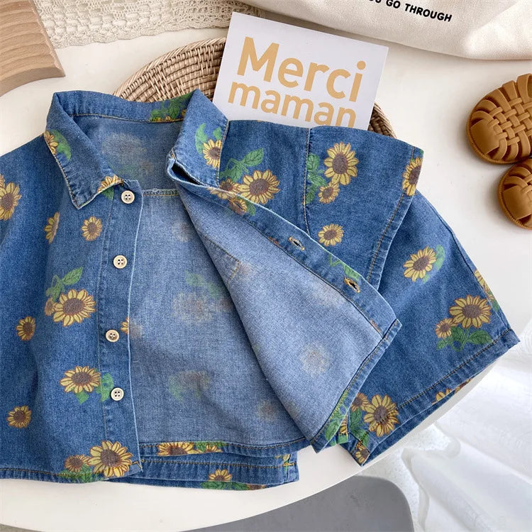 Denim Sunflower Print 2 Piece Set