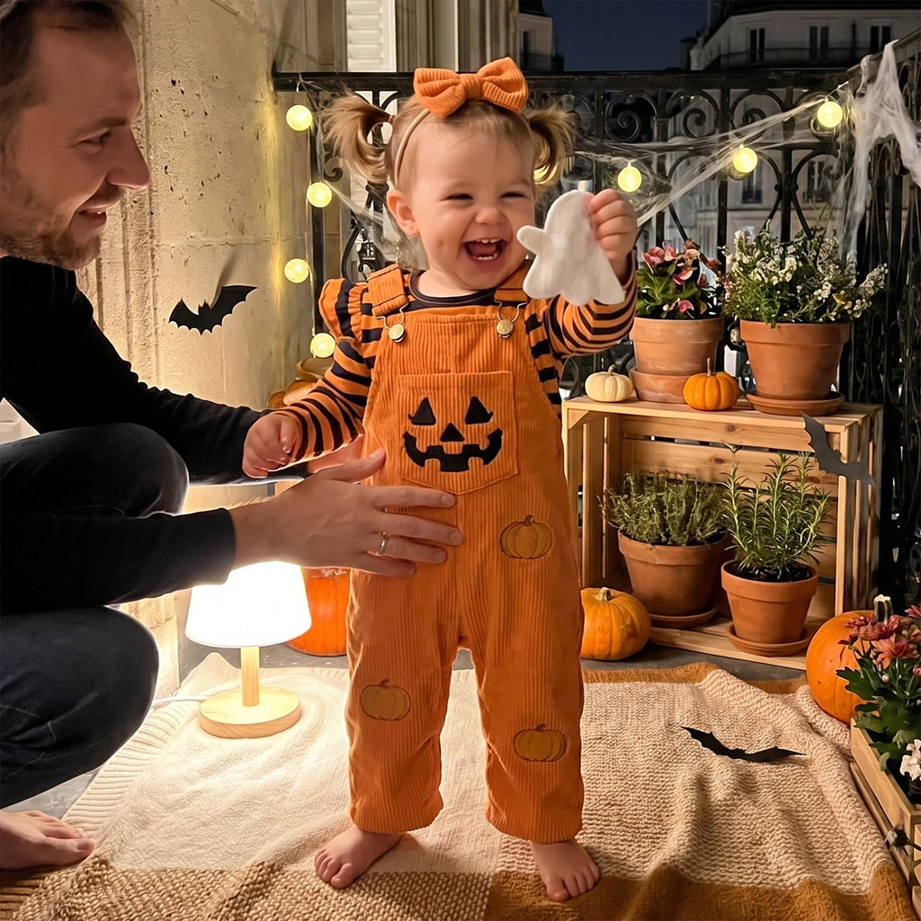 Pumpkin Dungarees Set