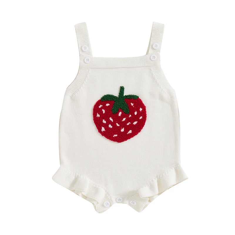 Ruffle Trim Strawberry Knit Romper