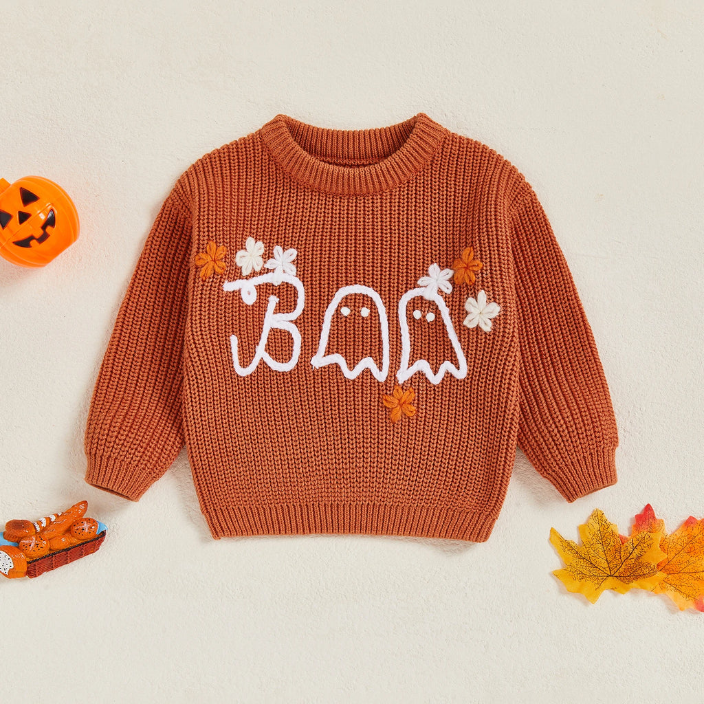 BOO Ghost Flower Embroidered Pullover