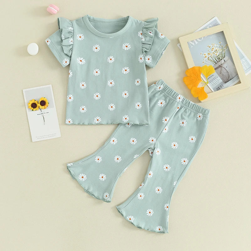 Daisy Print Ruffle Flares Set