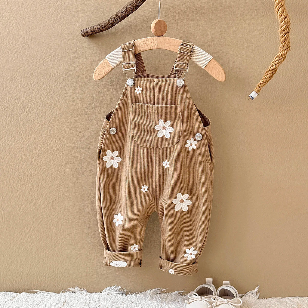 Corduroy Daisy Embroidery Dungarees