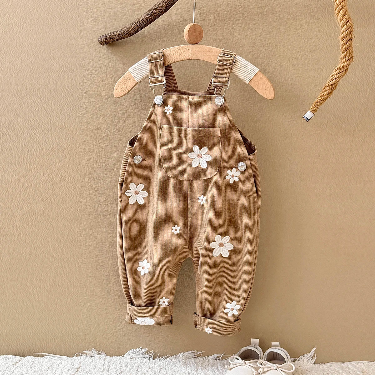 Corduroy Daisy Embroidery Dungarees