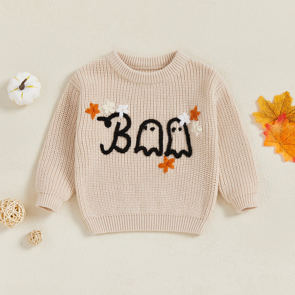 BOO Ghost Flower Embroidered Pullover