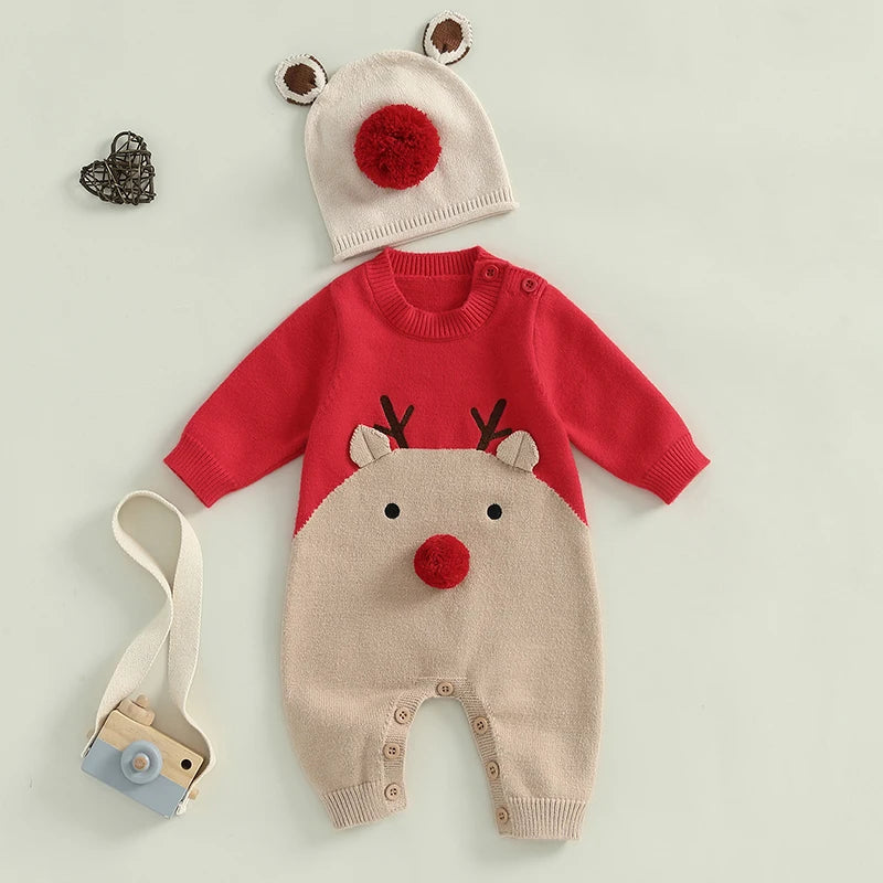 Reindeer Romper & Pom Pom Hat Set