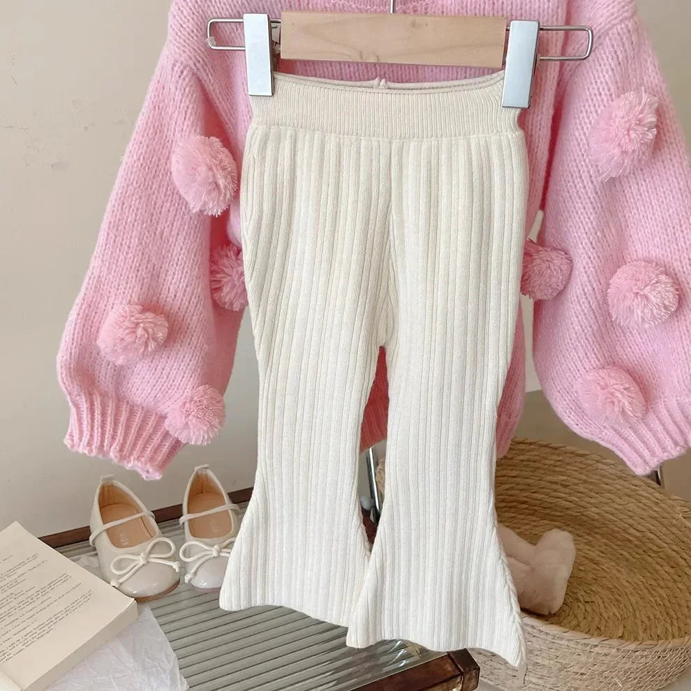 Chunky Pom Pom Jumper / Beige Flares