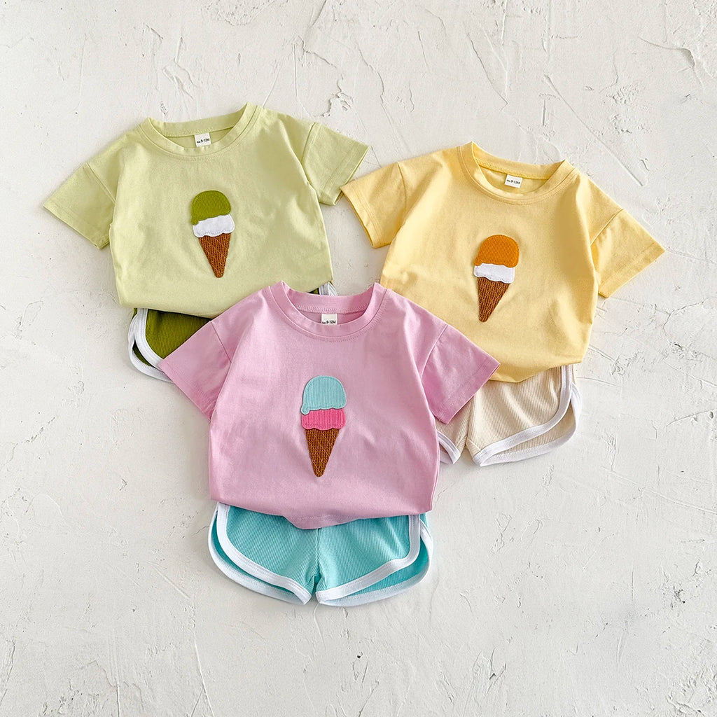 Retro Ice-cream Tee & Shorts Set
