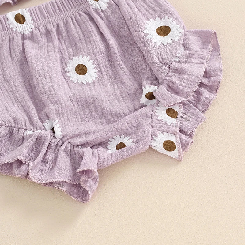 Pleated Daisy Print Camisole, Bloomers & Headband Set