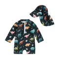 Colourful Dino Print Swimsuit with Hat 2 Piece