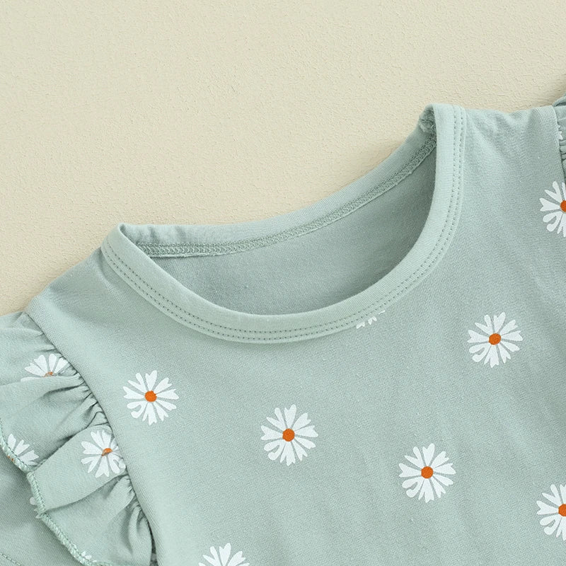 Daisy Print Ruffle Flares Set