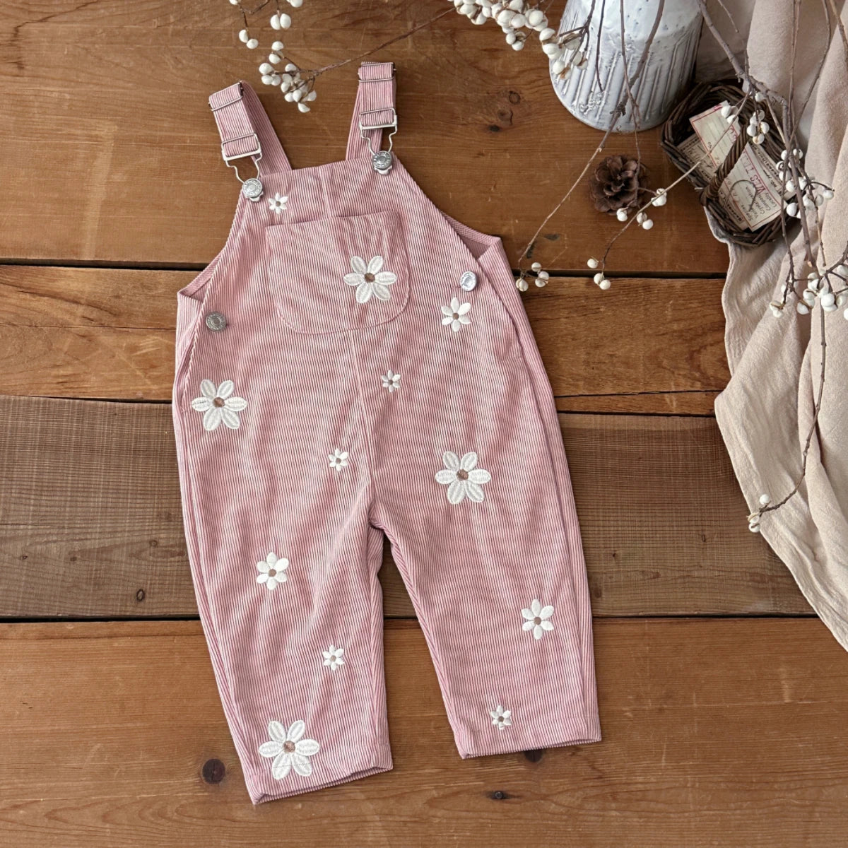 Corduroy Daisy Embroidery Dungarees