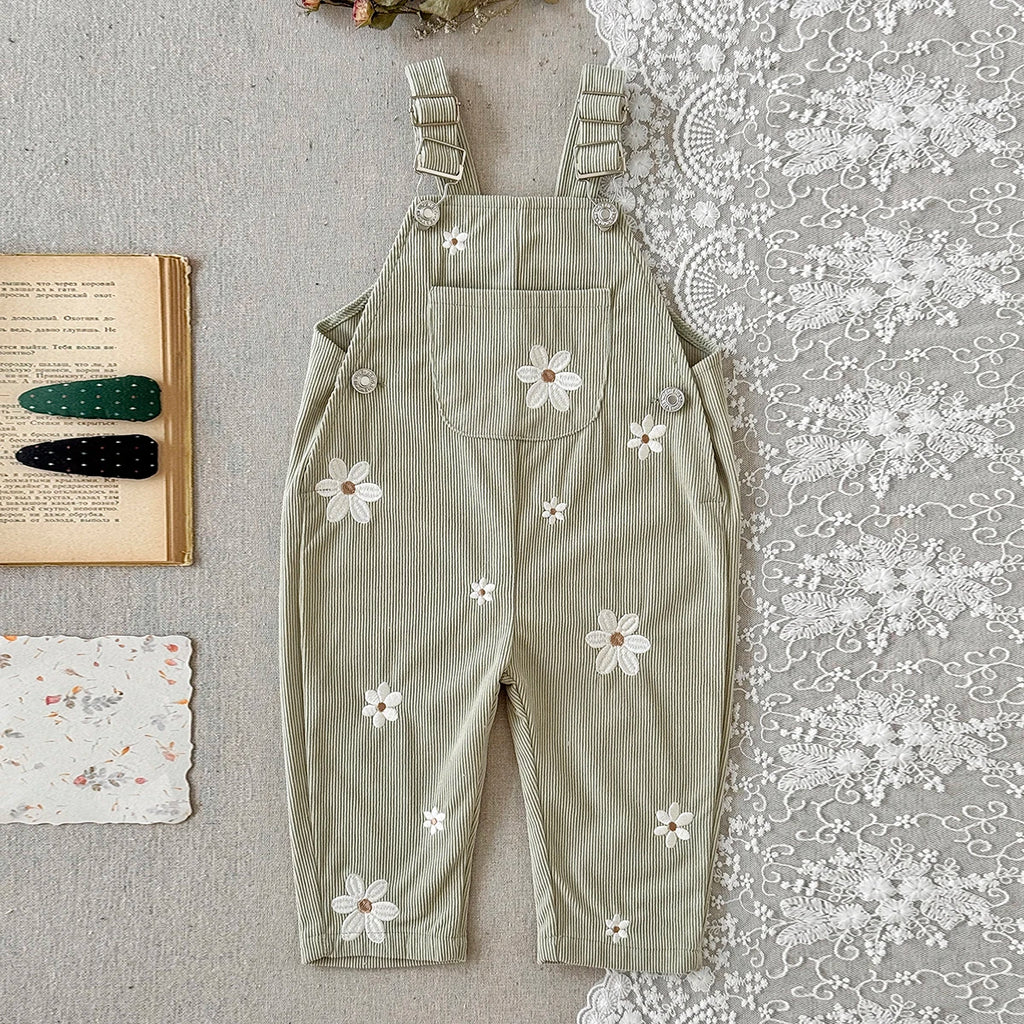 Corduroy Daisy Embroidery Dungarees