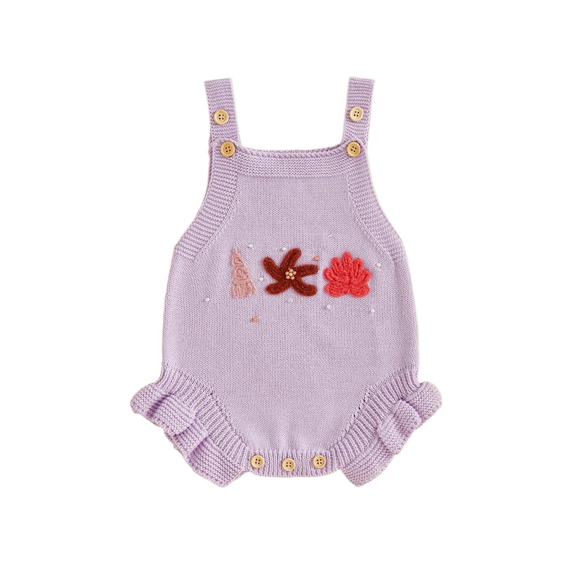 Seashell Embroidery Knit Romper