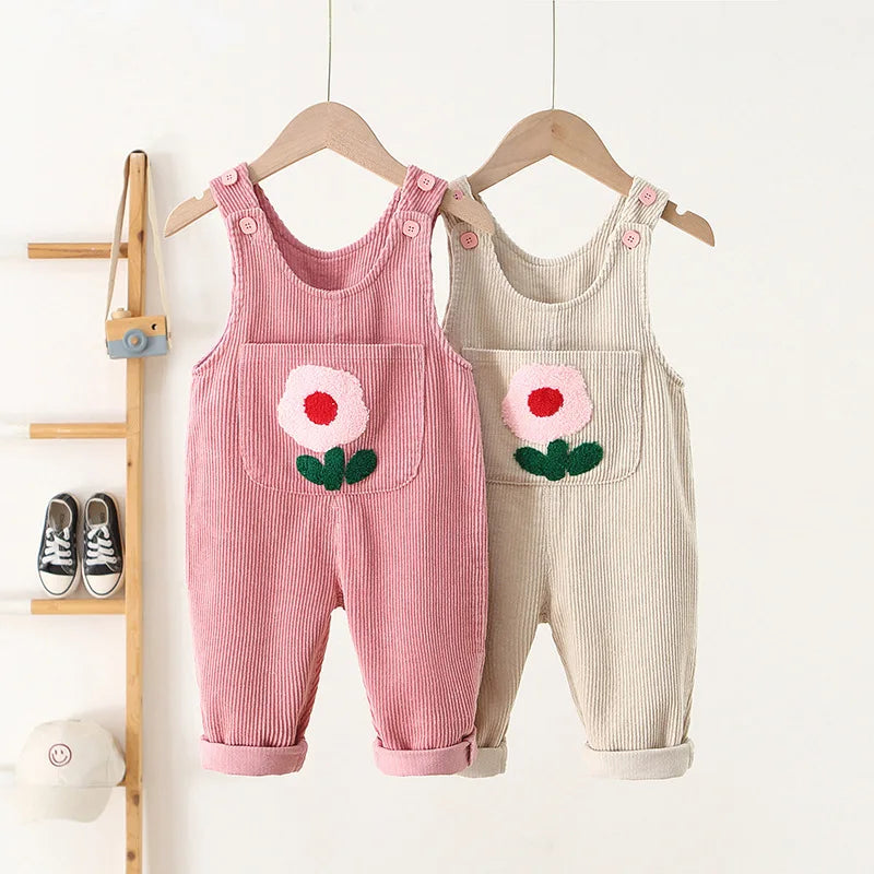 Tulip Embroidery Corduroy Dungarees