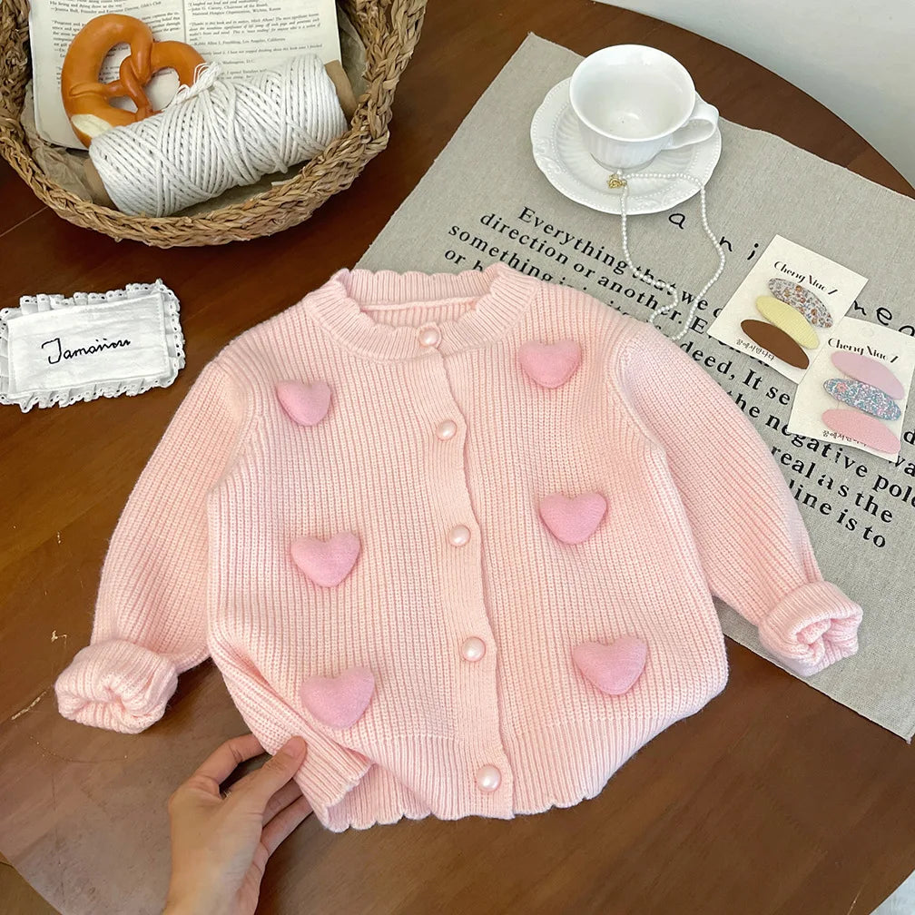 3D Mini Pastel Hearts Cardigan