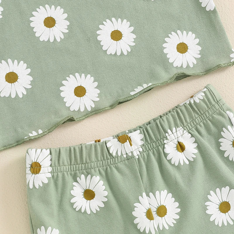 Daisy Print Fly Sleeve Top & Flares Set