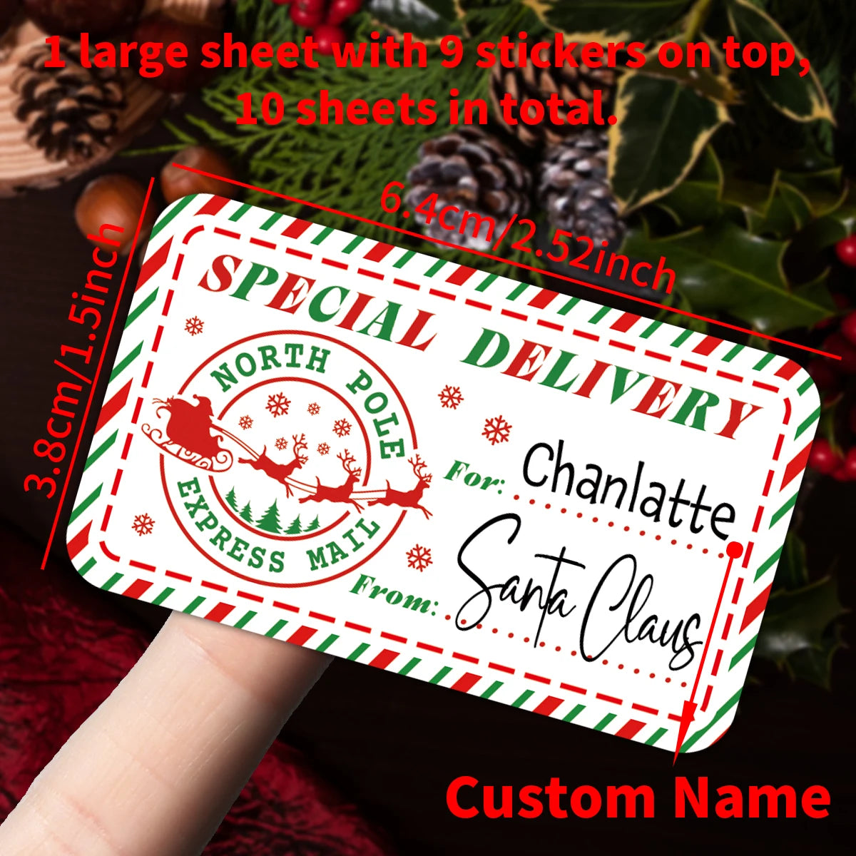 Personalised Santa Mail Stickers - Official North Pole Delivery Labels (90pcs)