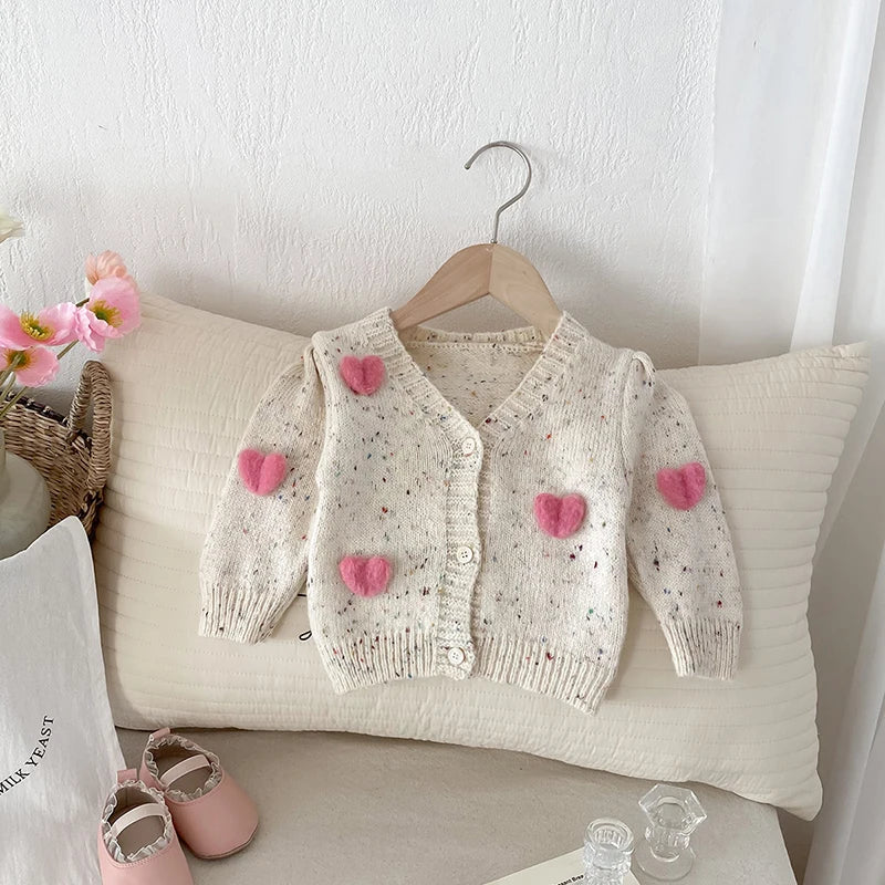 Speckled Knit Romper & Love Heart Cardigan