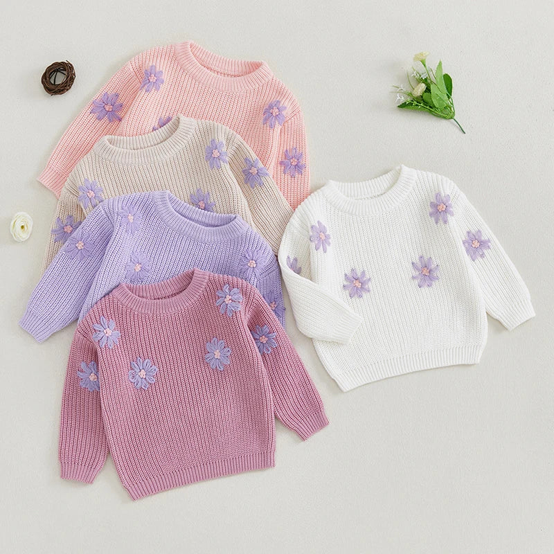 Lavender Flower Embroidery Knit Jumper