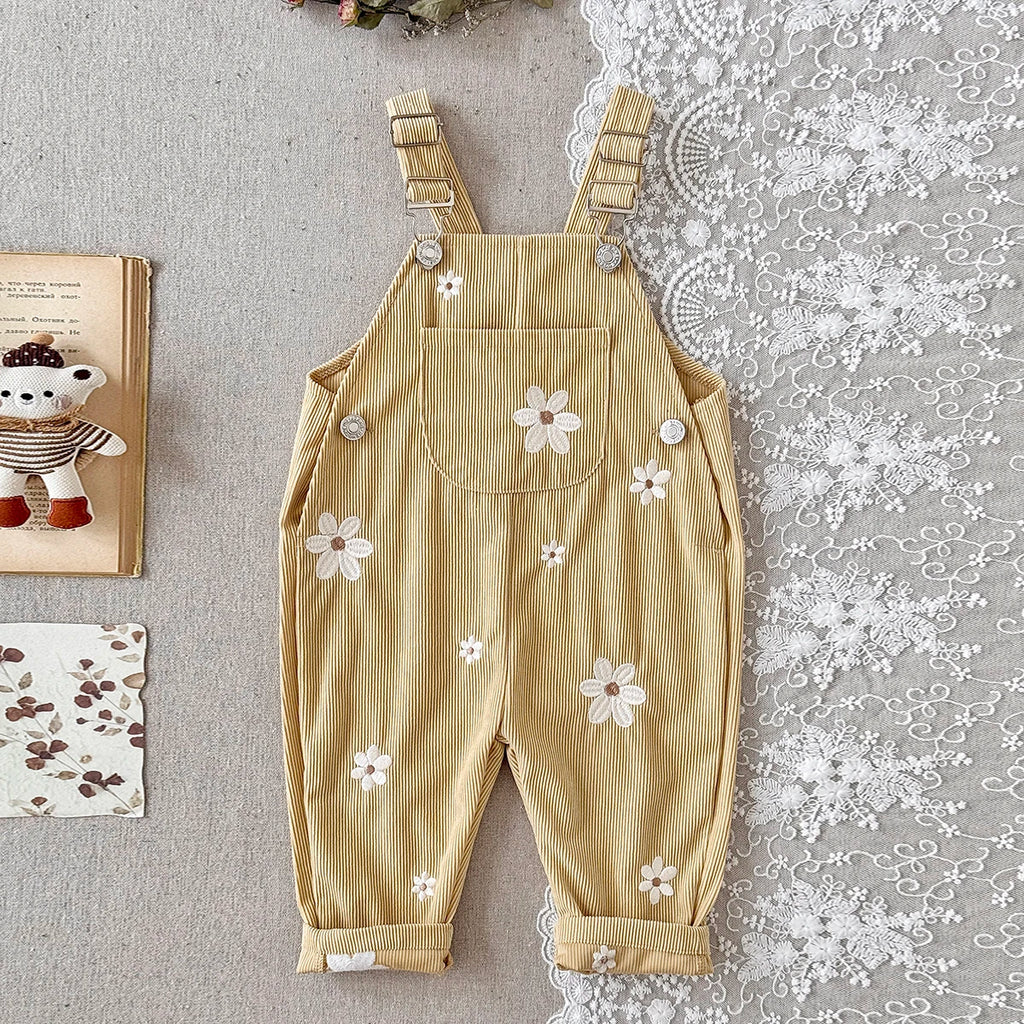 Corduroy Daisy Embroidery Dungarees