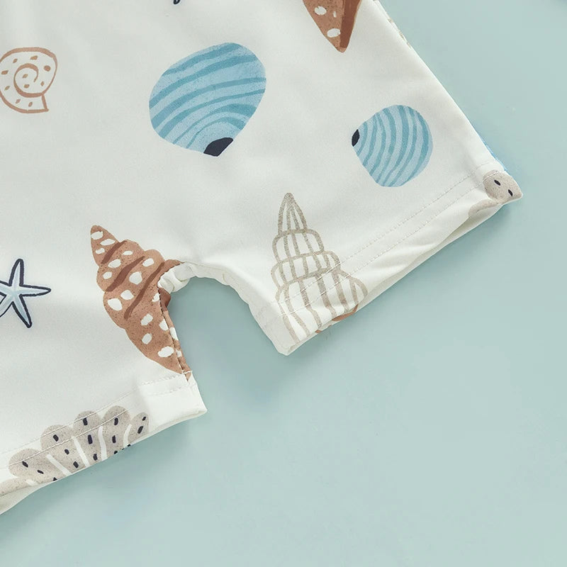 Seashell Print Swimsuit with Hat