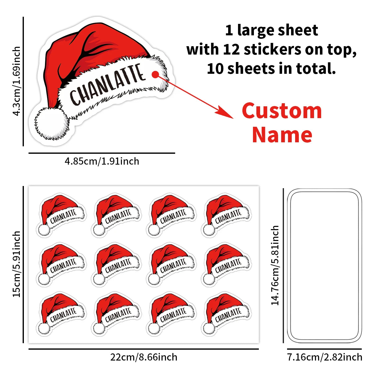 Personalised Santa Hat Stickers (120pcs)