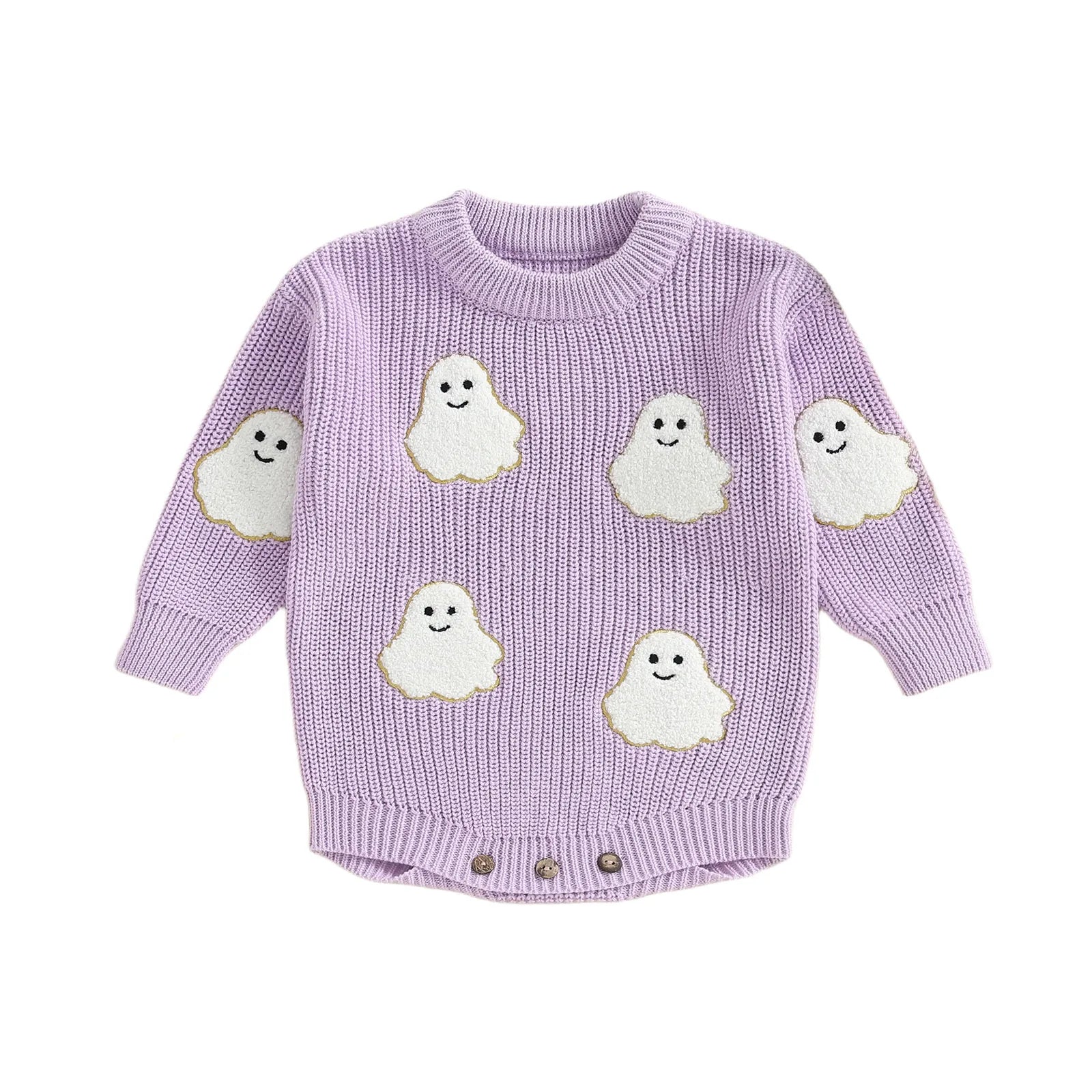 Friendly Ghost Embroidery Knit Romper