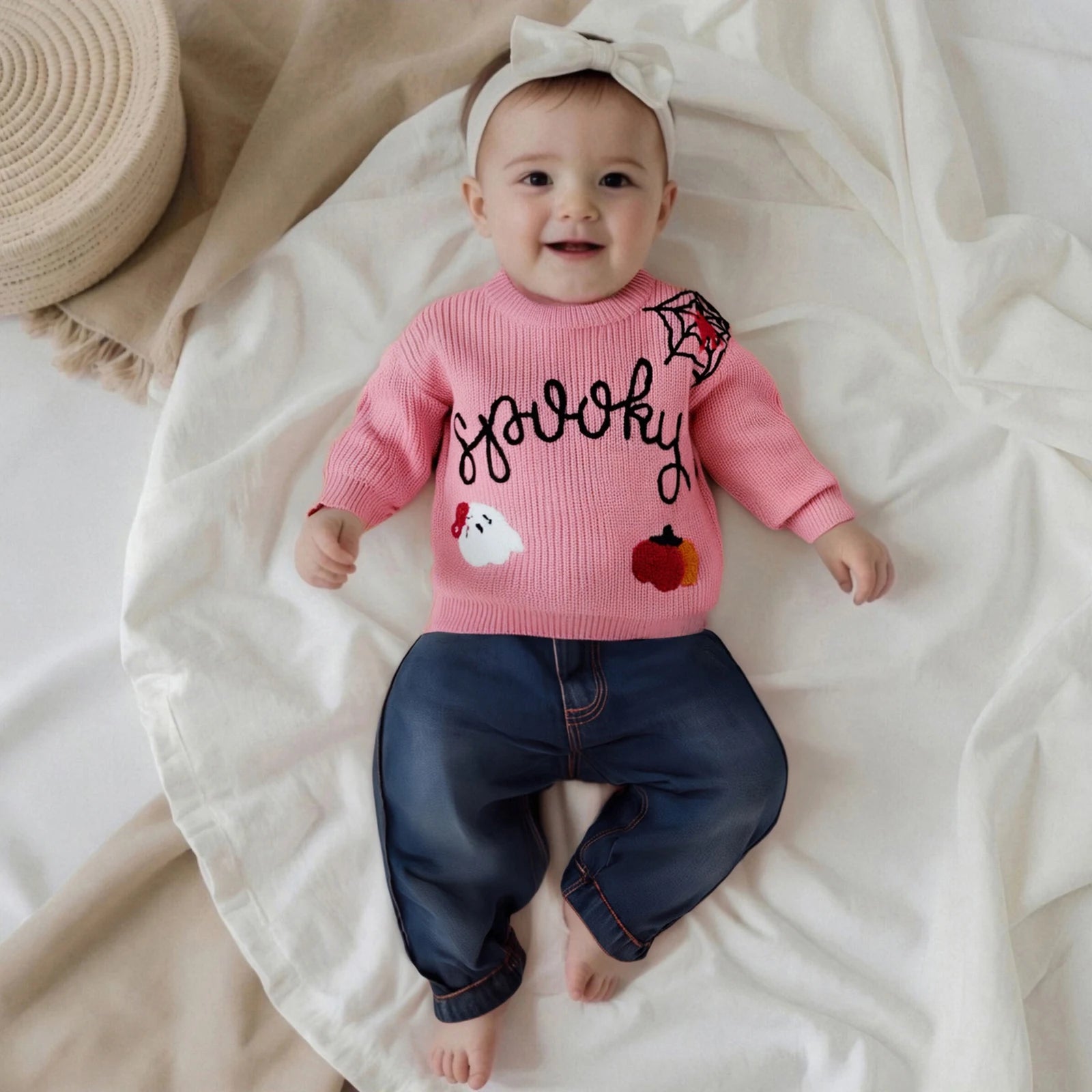 Spooky Embroidered Halloween Knit Pullover