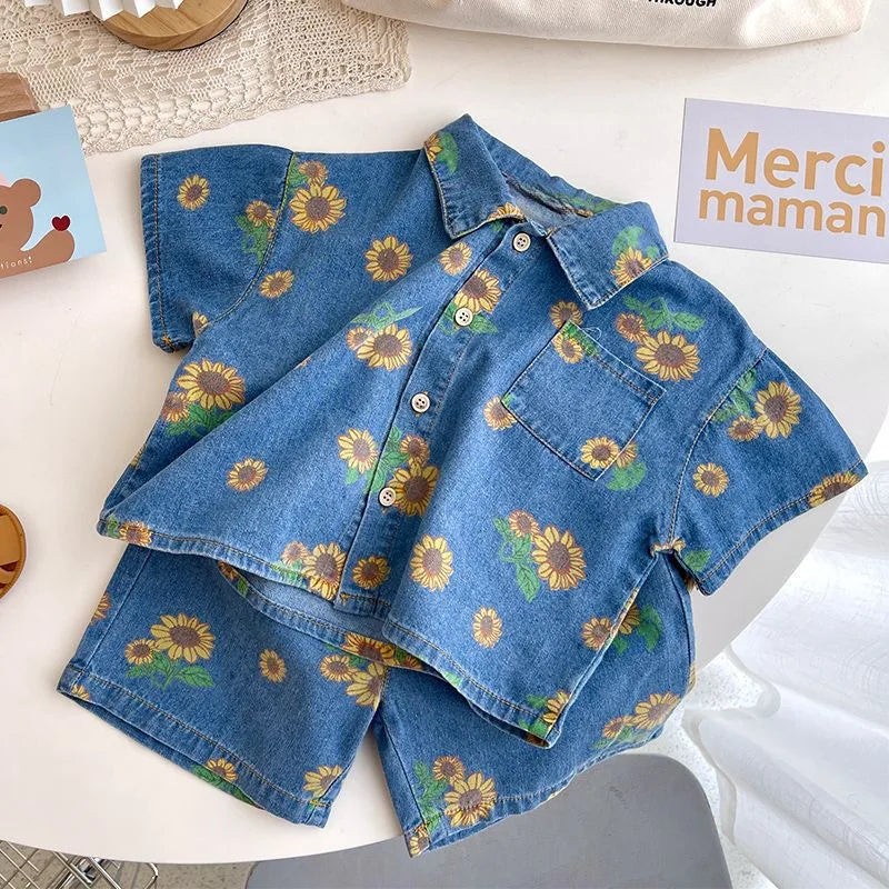 Denim Sunflower Print 2 Piece Set