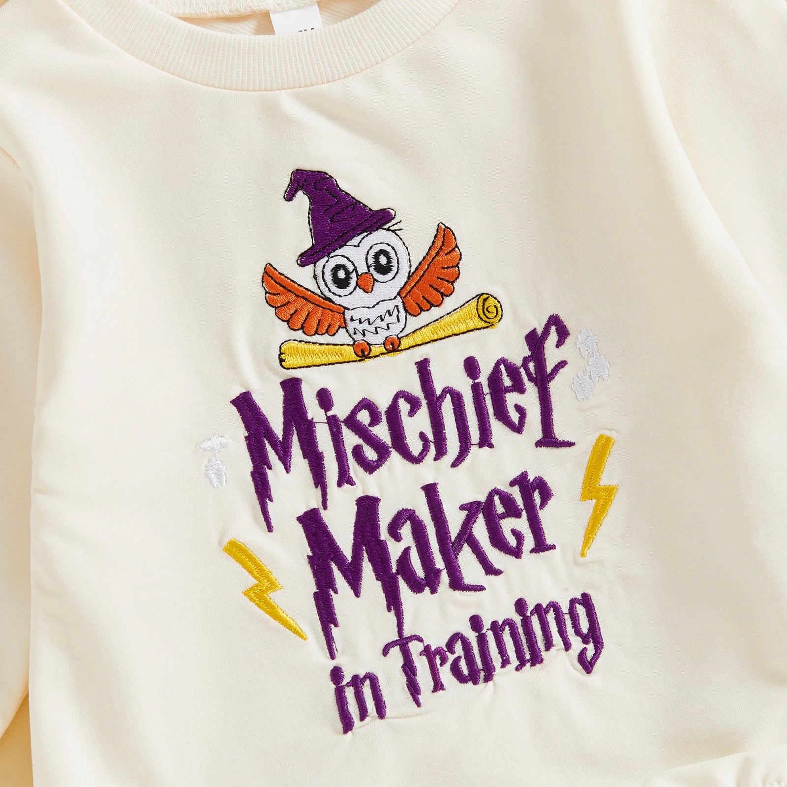 Mischief Maker in Training Embroidery Romper
