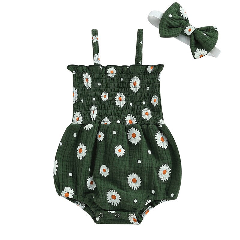 Daisy Print Bandage Romper & Headband