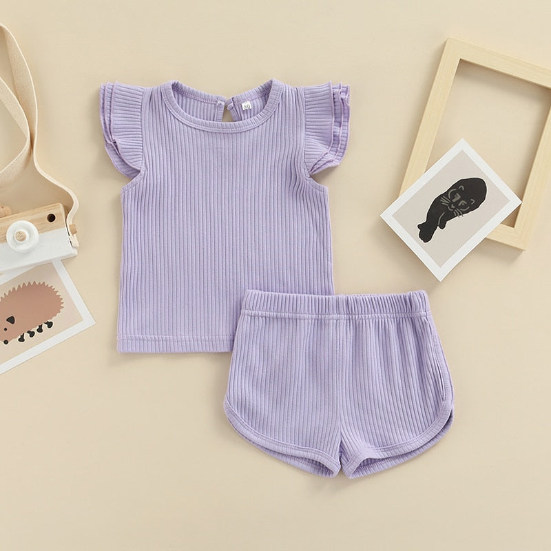 Ribbed Fly Sleeve Top & Shorts Set