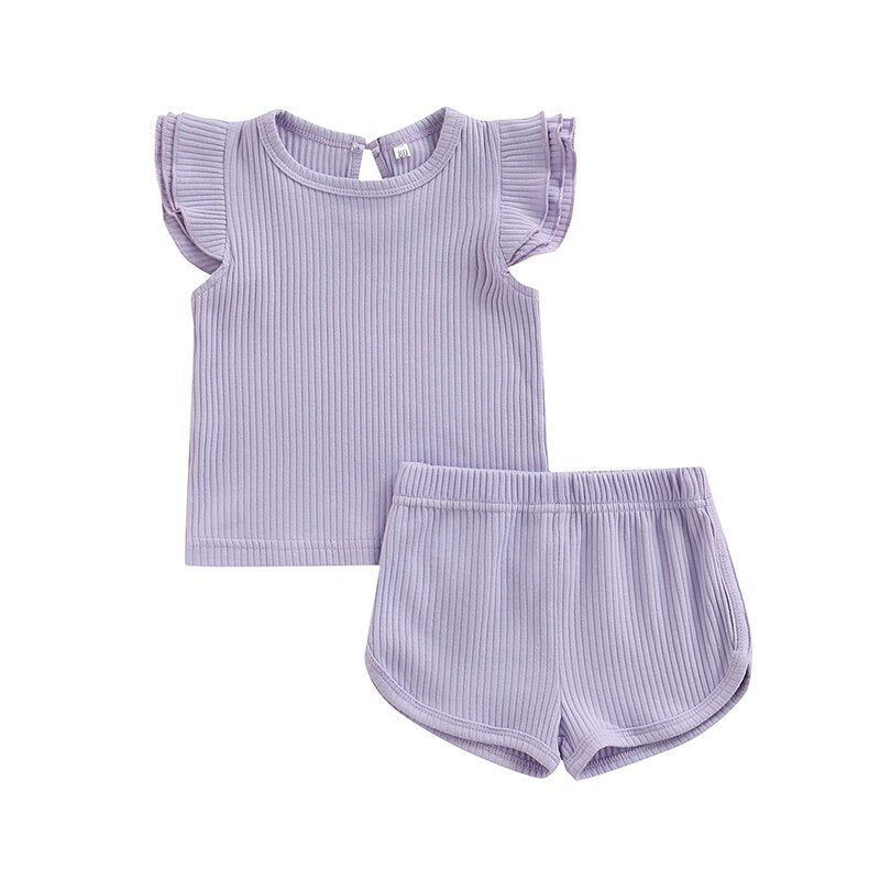 Ribbed Fly Sleeve Top & Shorts Set