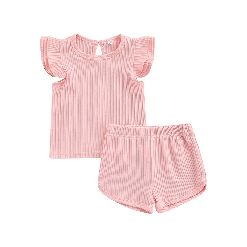 Ribbed Fly Sleeve Top & Shorts Set