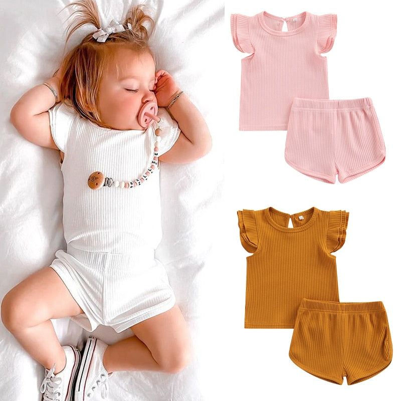 Ribbed Fly Sleeve Top & Shorts Set