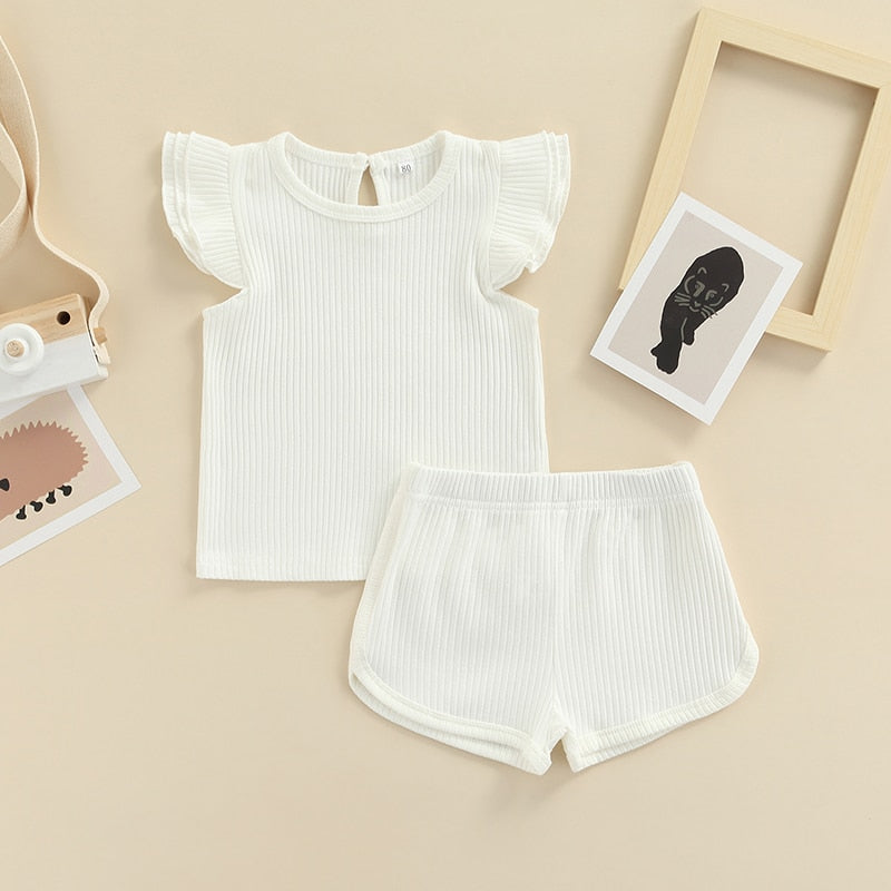 Ribbed Fly Sleeve Top & Shorts Set