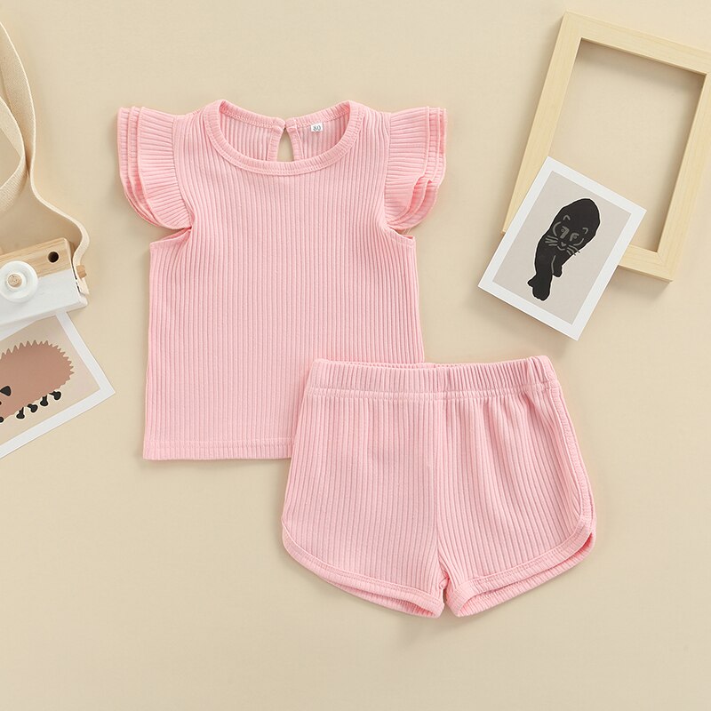 Ribbed Fly Sleeve Top & Shorts Set