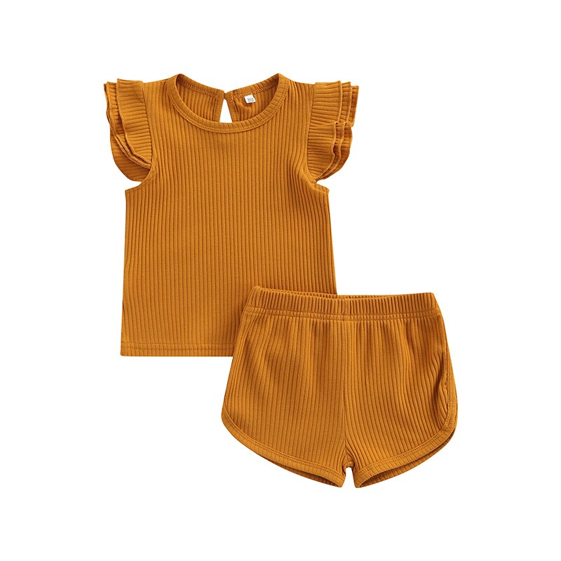 Ribbed Fly Sleeve Top & Shorts Set