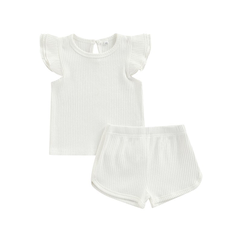 Ribbed Fly Sleeve Top & Shorts Set