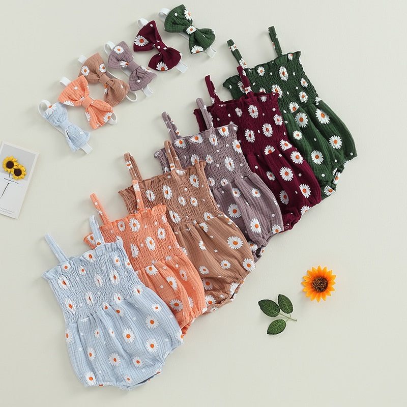 Daisy Print Bandage Romper & Headband