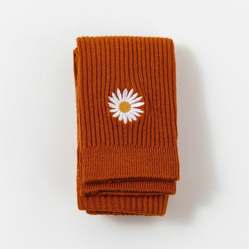 Daisy Embroidery Ribbed Leggings