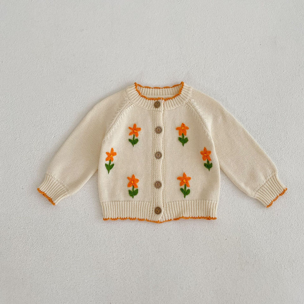 Orange Flower Embroidery Cardigan