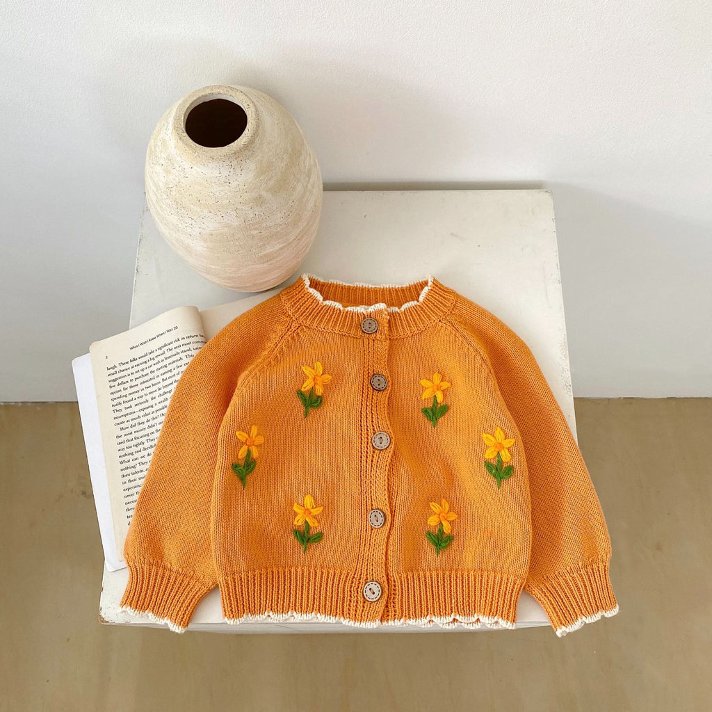 Orange Flower Embroidery Cardigan