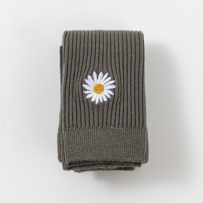 Daisy Embroidery Ribbed Leggings