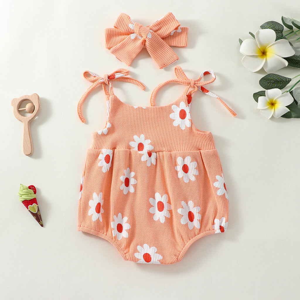 Shoulder-Tie Daisy Pop Romper & Headband