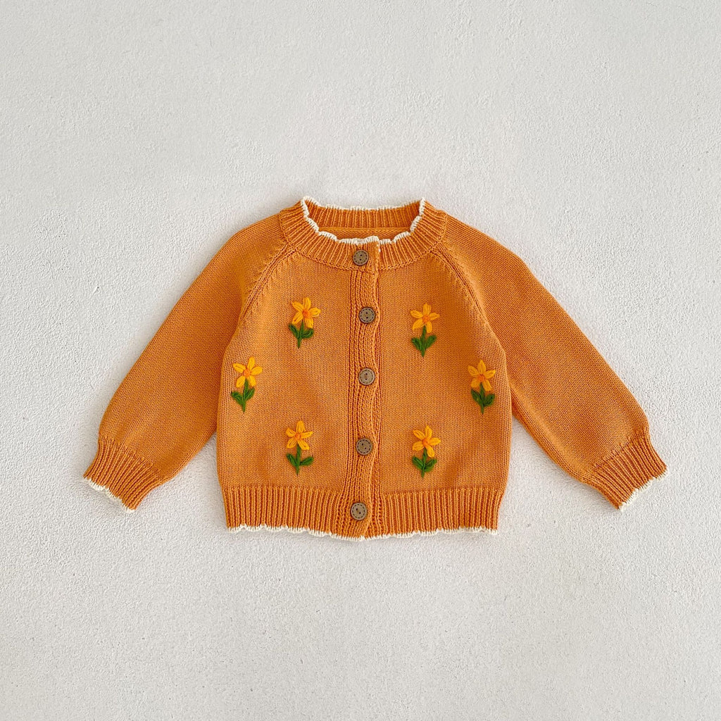 Orange Flower Embroidery Cardigan