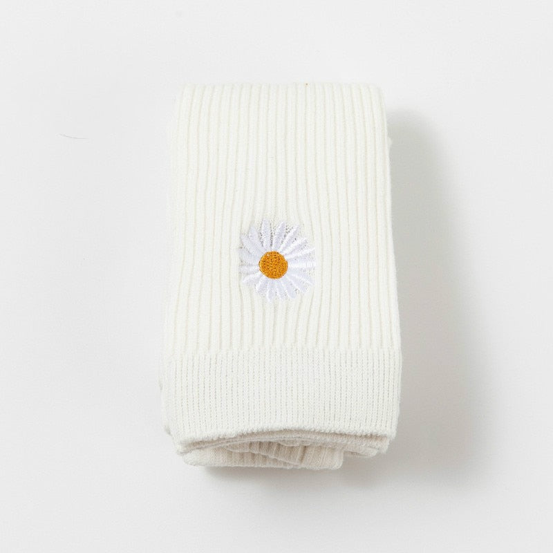 Daisy Embroidery Ribbed Leggings