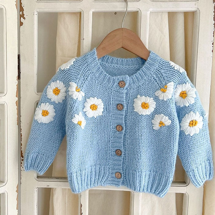 Knitted Daisy Embroidered Cardigan