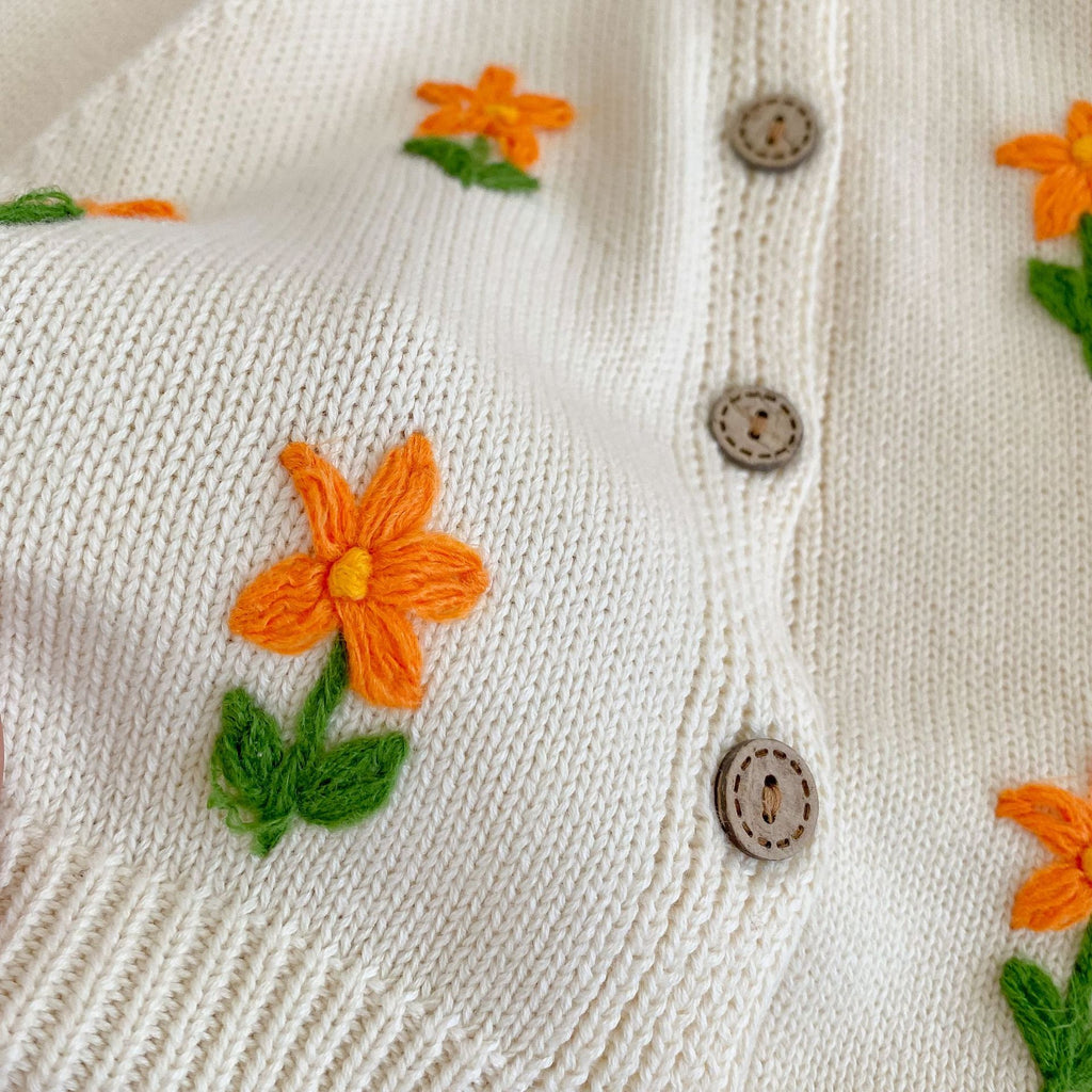 Orange Flower Embroidery Cardigan