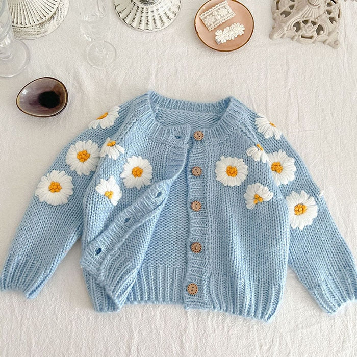 Knitted Daisy Embroidered Cardigan
